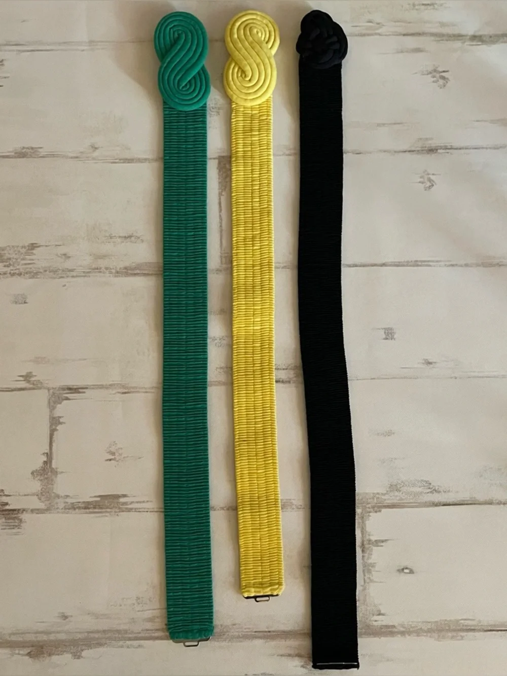 Vintage Elastic Stretch Belts Green, Yellow and Black
